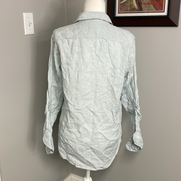 Baird McNutt Linen Murano Slim Fit Mens Blue Roll tab shirt Size Medium - Picture 3 of 6